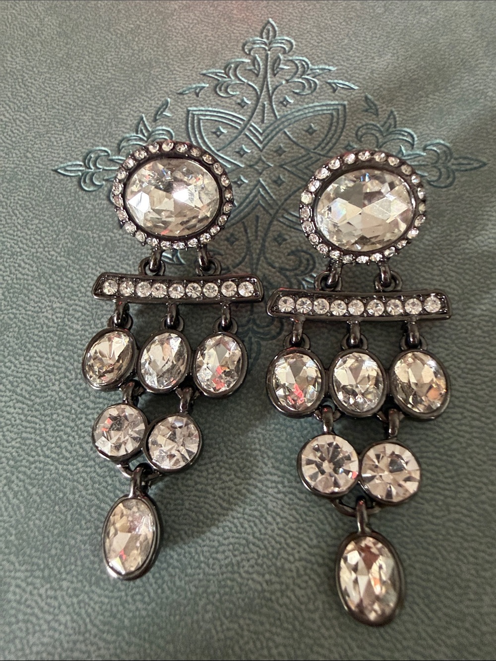 Chico's Black and Clear Crystal Chandelier Earrings euc